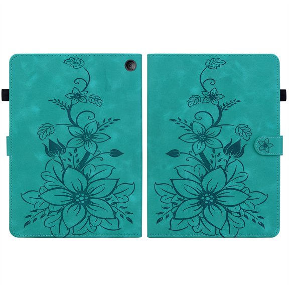 FJLBDE Case for Amazon Kindle Fire 7 (12th Gen, 2022 Release), Embossed Flower PU Leather Flip Wallet Folio Stand Cover, Green