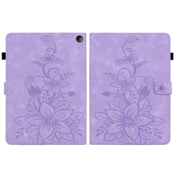 FJLBDE Case for Amazon Kindle Fire 7 (12th Gen, 2022 Release), Embossed Flower PU Leather Flip Wallet Folio Stand Cover, Purple