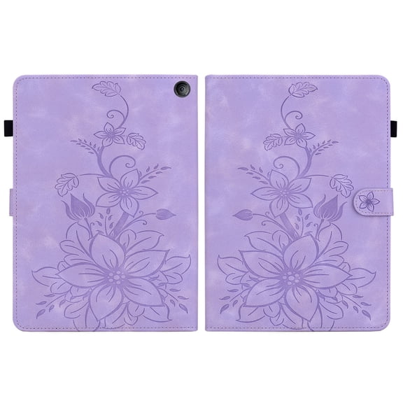 FJLBDE Case for Amazon Kindle Fire 7 (12th Gen, 2022 Release), Embossed Flower PU Leather Flip Wallet Folio Stand Cover, Purple
