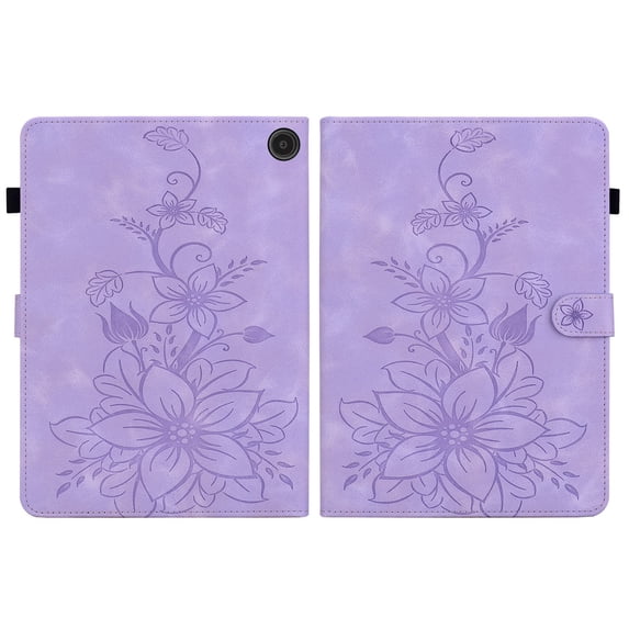 FJLBDE Case for Amazon Kindle Fire Max 11 (13th Gen, 2023), Embossed Flower PU Leather Flip Wallet Folio Stand Cover, Purple