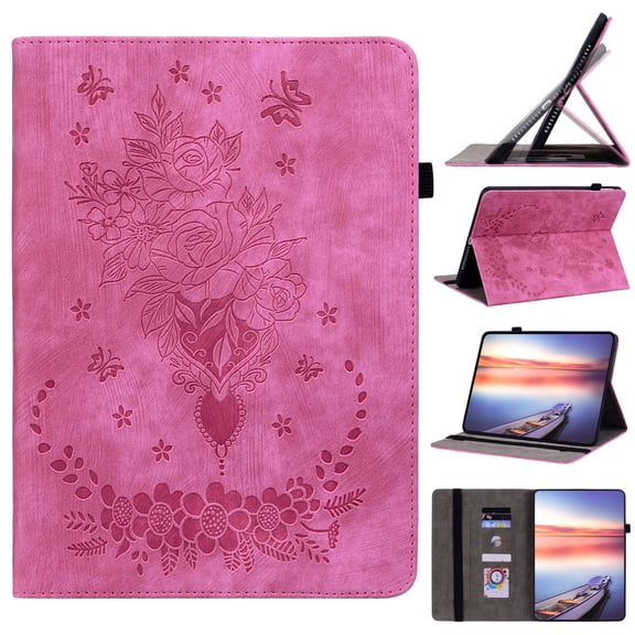 FJLBDE Case for Fire HD 10 7th/9th Gen, 2017/2019, PU Leather Cover Flip Folio Stand Card Slot, Rose