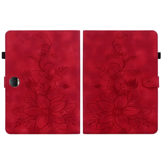 FJLBDE Case for Honor Pad 9/Honor Tablet 9 HEY2-W09 12.1 inch, Embossed Flower PU Leather Flip Wallet Folio Stand Cover, Red