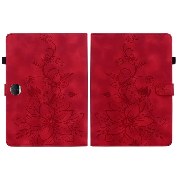 Case for Honor Pad 9/Honor Tablet 9 HEY2-W09 12.1 inch, Embossed Flower PU Leather Flip Wallet Folio Stand Cover, Red
