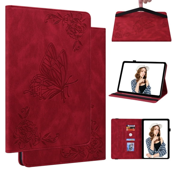 Case for Honor Pad V8 Pro 12.1 inch 2022, Embossed Butterfly PU Leather Flip Case Folio Stand Cover, Red