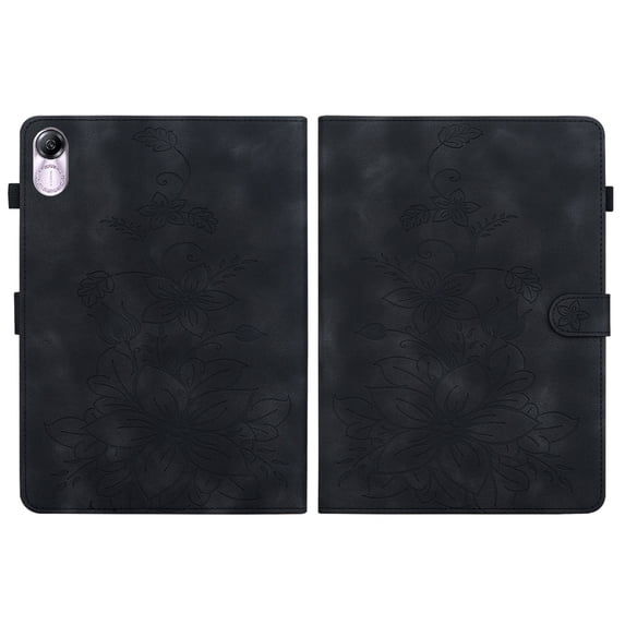 Case for Honor Pad X9/ Pad X8 Pro 11.5 inch 2023, Embossed Flower PU Leather Flip Wallet Folio Stand Cover, Black