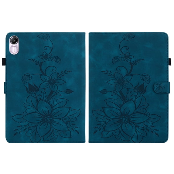 Case for Honor Pad X9/ Pad X8 Pro 11.5 inch 2023, Embossed Flower PU Leather Flip Wallet Folio Stand Cover, Blue