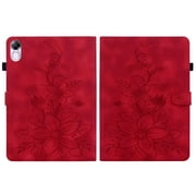 Case for Honor Pad X9/ Pad X8 Pro 11.5 inch 2023, Embossed Flower PU Leather Flip Wallet Folio Stand Cover, Red