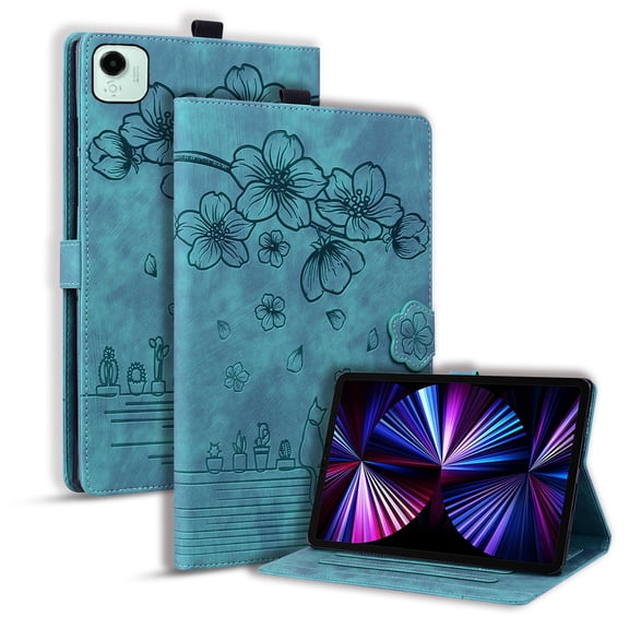 FJLBDE Case for Honor Pad X9a/Honor Pad X9 Pro 11.5 inch with Stand, Card Slot, Embossed Cat PU Leather Cover, Green
