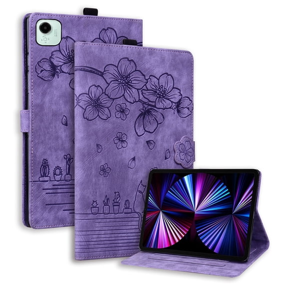 FJLBDE Case for Honor Pad X9a/Honor Pad X9 Pro 11.5 inch with Stand, Card Slot, Embossed Cat PU Leather Cover, Purple