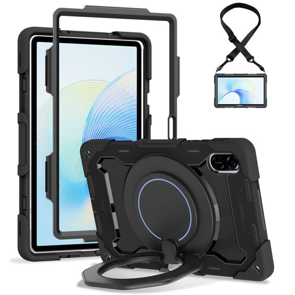 FJLBDE Case for Huawei Honor Pad X9/ X8 PRO 11.5 inch with 360 Kickstand, Shoulder Strap Carrying Protective Cover, Black