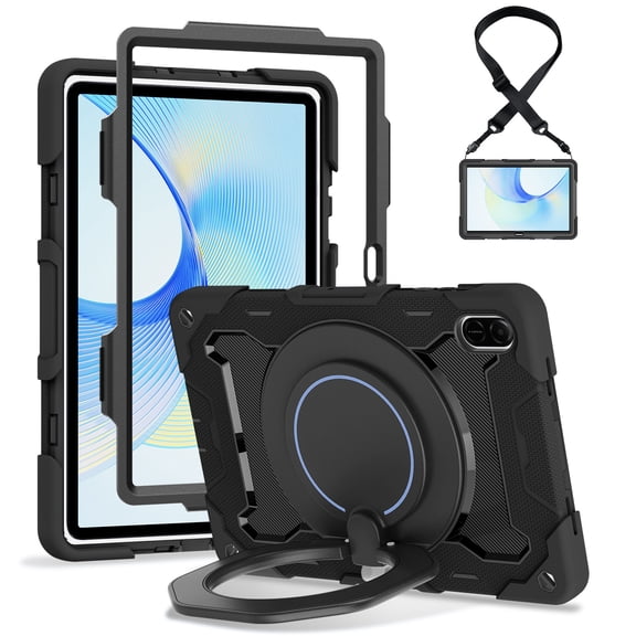 FJLBDE Case for Huawei Huawei MatePad 11 inch 2021/2023 11.0 inch 2023 with 360 Kickstand, Shoulder Strap Carrying Protective Cover, Black