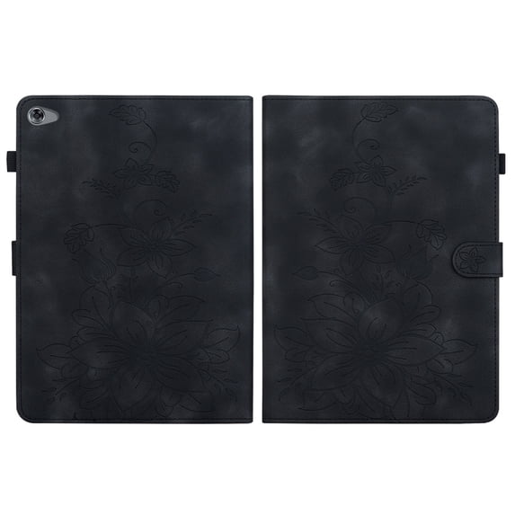 Case for MediaPad M5 Lite 10 10.1 inch 2018, Embossed Flower PU Leather Flip Wallet Folio Stand Cover, Black