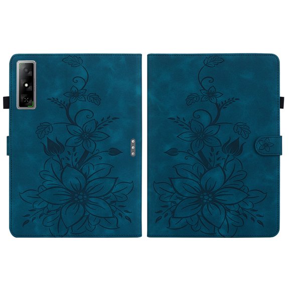 FJLBDE Case for Infinix XPad GT 13 Inch, Embossed Flower PU Leather Flip Wallet Folio Stand Cover, Blue