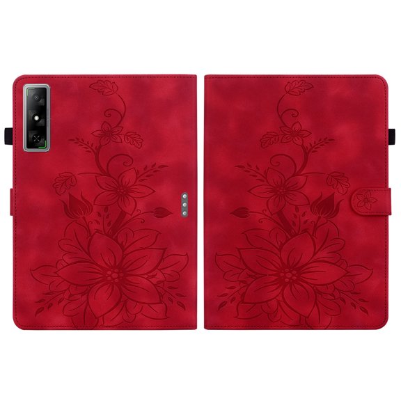 FJLBDE Case for Infinix XPad GT 13 Inch, Embossed Flower PU Leather Flip Wallet Folio Stand Cover, Red