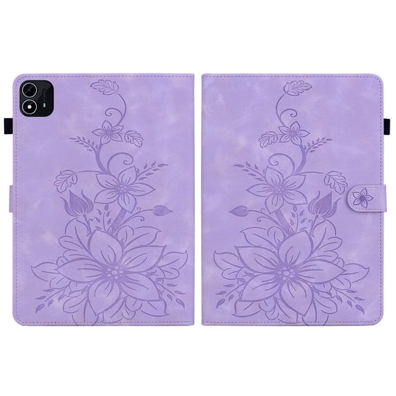 FJLBDE Case for Itel Pad 1 10.1 inch, Embossed Flower PU Leather Flip Wallet Folio Stand Cover, Purple