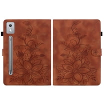 FJLBDE Case for Lenovo Idea Tab Pro 12.7 inch 2025, Embossed Flower PU Leather Flip Wallet Folio Stand Cover, Brown