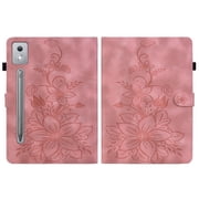Case for Lenovo Idea Tab Pro 12.7 inch 2025, Embossed Flower PU Leather Flip Wallet Folio Stand Cover, Pink