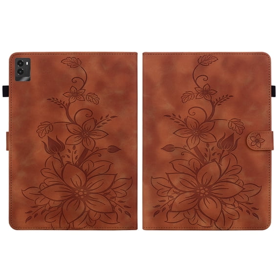 FJLBDE Case for Lenovo Legion Y700 2023 8.8 inch 2nd Gen TB-320FC, Embossed Flower PU Leather Flip Wallet Folio Stand Cover, Brown