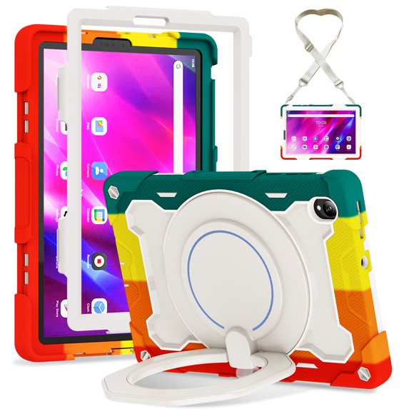 FJLBDE Case for Lenovo Tab K10 / M10 FHD Plus 10.3 inch with 360 Kickstand, Shoulder Strap Carrying Protective Cover, Multicolor Red