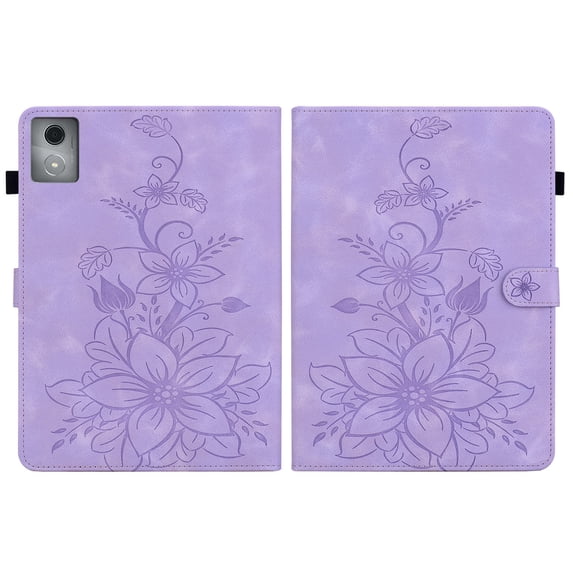 Case for Lenovo Tab K11 Plus 11.45 inch 2024, Embossed Flower PU Leather Flip Wallet Folio Stand Cover, Purple