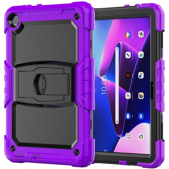 FJLBDE Case for Lenovo Tab M10 3rd Gen 10.1 inch 2022, Rugged Shockproof Tablet Cases Cover with Kickstand Shoulder Strap, Purple