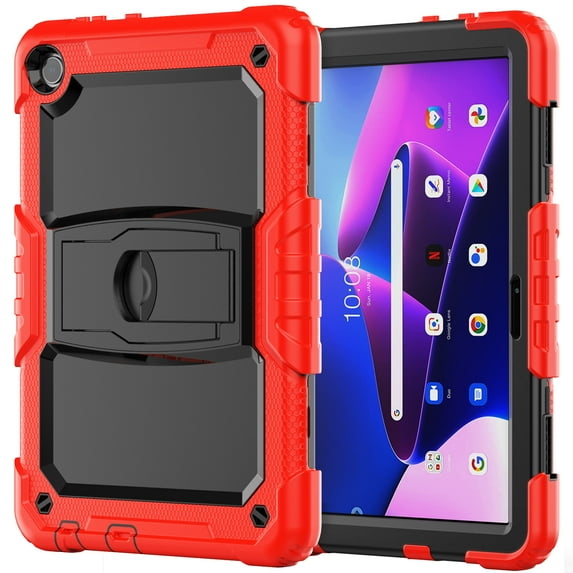 FJLBDE Case for Lenovo Tab M10 3rd Gen 10.1 inch 2022, Rugged Shockproof Tablet Cases Cover with Kickstand Shoulder Strap, Red
