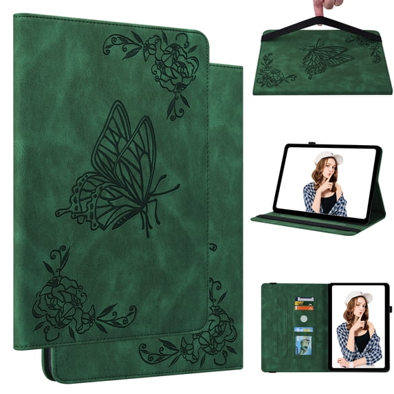 FJLBDE Case for Lenovo Tab M10 Plus 3rd Gen 10.6 Inch 2022, Embossed Butterfly PU Leather Flip Case Folio Stand Cover, Green