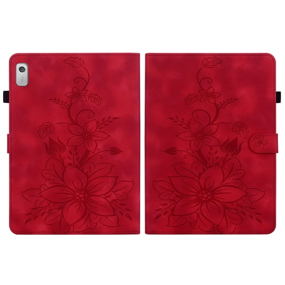 FJLBDE Case for Lenovo Tab M9 9.0 Inch 2023 Released TB-310FU, Embossed Flower PU Leather Flip Wallet Folio Stand Cover, Red