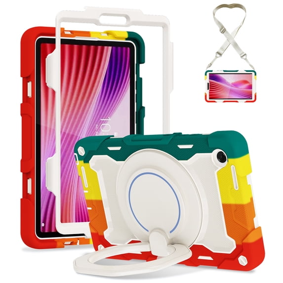 FJLBDE Case for Lenovo Tab One / K9 8.7 Inch 2025 with 360 Kickstand, Shoulder Strap Carrying Protective Cover, Multicolor Red