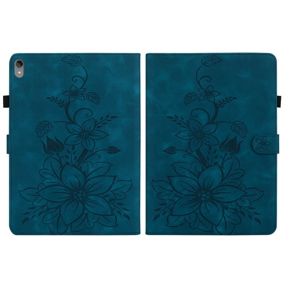 FJLBDE Case for Lenovo Tab P11 11.0 Inch TB-J606F, Embossed Flower PU Leather Flip Wallet Folio Stand Cover, Blue