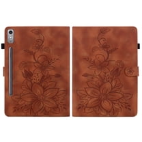FJLBDE Case for Lenovo Tab P12 12.7 inch 2023 TB370FU, Embossed Flower PU Leather Flip Wallet Folio Stand Cover, Brown