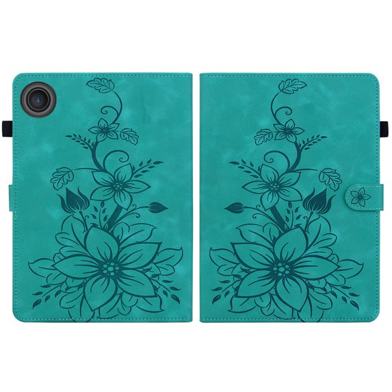 FJLBDE Case for Lenovo Tab Tablet 10.1 inch 2025, Embossed Flower PU Leather Flip Wallet Folio Stand Cover, Green