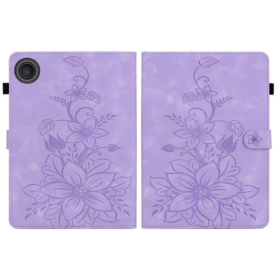 FJLBDE Case for Lenovo Tab Tablet 10.1 inch 2025, Embossed Flower PU Leather Flip Wallet Folio Stand Cover, Purple