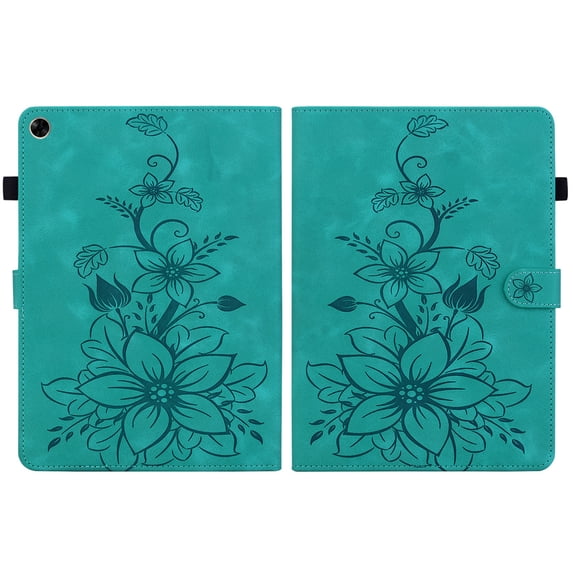 FJLBDE Case for Oppo Realme Pad 10.4 inch 2021, Embossed Flower PU Leather Flip Wallet Folio Stand Cover, Green