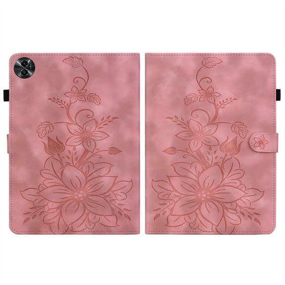 FJLBDE Case for Oppo Realme Pad 2 11.5 inch 2023, Embossed Flower PU Leather Flip Wallet Folio Stand Cover, Pink
