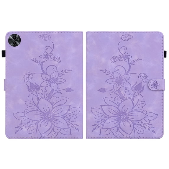 FJLBDE Case for Oppo Realme Pad 2 11.5 inch 2023, Embossed Flower PU Leather Flip Wallet Folio Stand Cover, rple