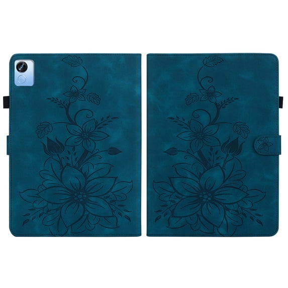 FJLBDE Case for Oppo Realme Pad X 10.95 inch 2020, Embossed Flower PU Leather Flip Wallet Folio Stand Cover, Blue