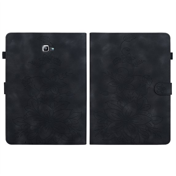 FJLBDE Case for Samsung Galaxy Tab A 10.1 2016 SM-T580 T585 T587, Embossed Flower PU Leather Flip Wallet Folio Stand Cover, Black