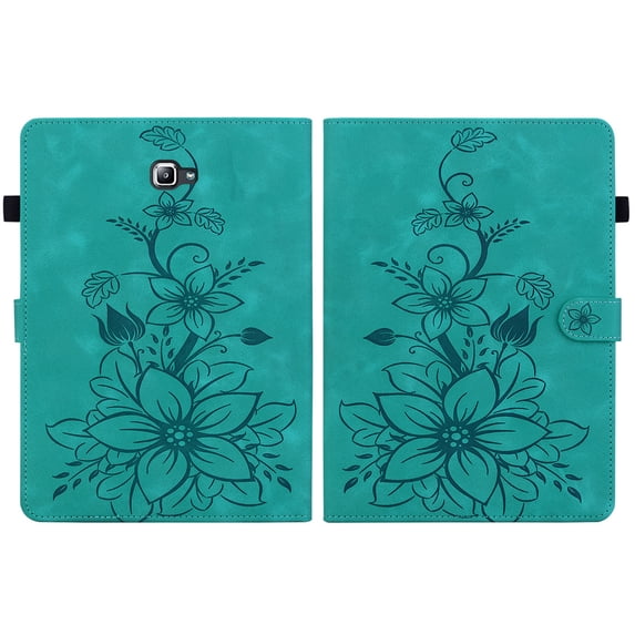 FJLBDE Case for Samsung Galaxy Tab A 10.1 2016 SM-T580 T585 T587, Embossed Flower PU Leather Flip Wallet Folio Stand Cover, Green