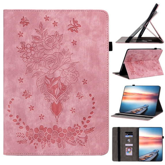 FJLBDE Case for Samsung Galaxy Tab A 9.7 Inch 2015 SM-T550 T555, PU Leather Cover Flip Folio Stand Card Slot, Pink