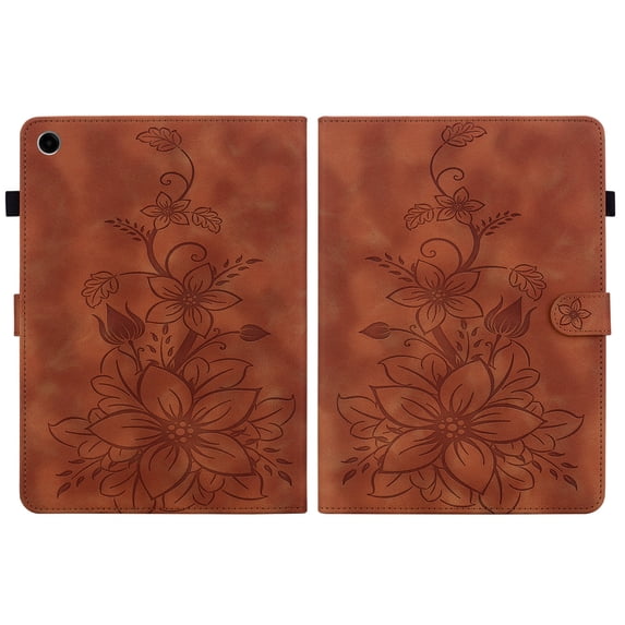 FJLBDE Case for Samsung Galaxy Tab A11+ Plus 11 inch 2025, Embossed Flower PU Leather Flip Wallet Folio Stand Cover, Brown