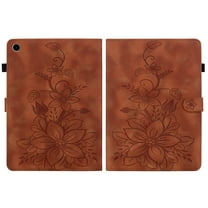 FJLBDE Case for Samsung Galaxy Tab A11  Plus 11 inch 2025, Embossed Flower PU Leather Flip Wallet Folio Stand Cover, Brown