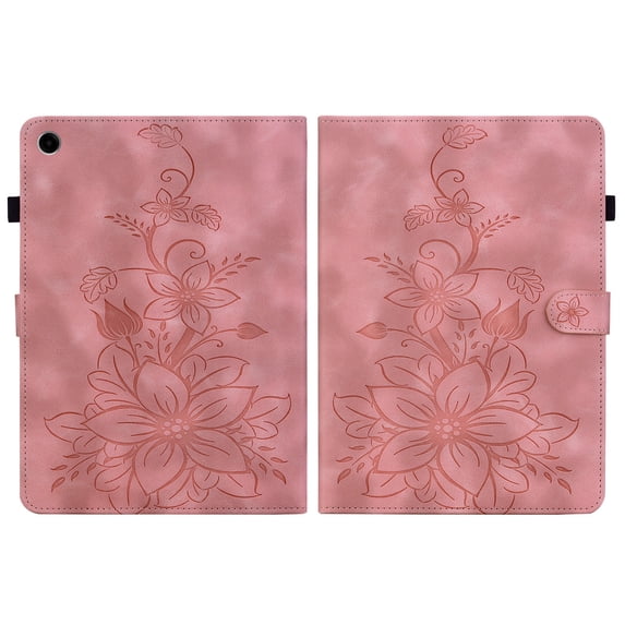 FJLBDE Case for Samsung Galaxy Tab A11+ Plus 11 inch 2025, Embossed Flower PU Leather Flip Wallet Folio Stand Cover, Pink