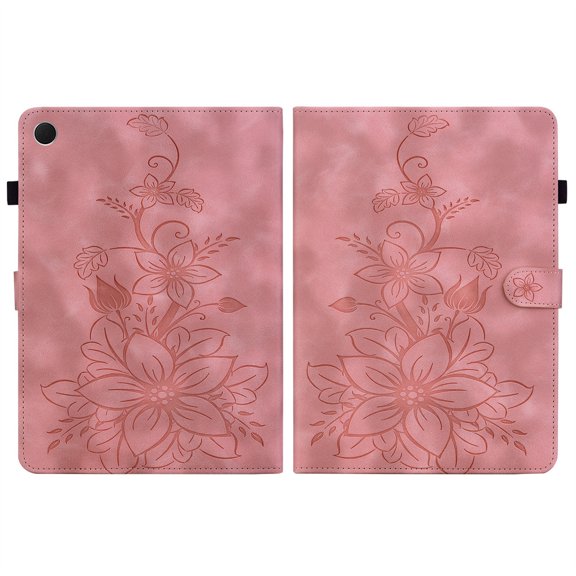 FJLBDE Case for Samsung Galaxy Tab A8 10.5 Inch SM-X200/X205/X207, Embossed Flower PU Leather Flip Wallet Folio Stand Cover, Pink