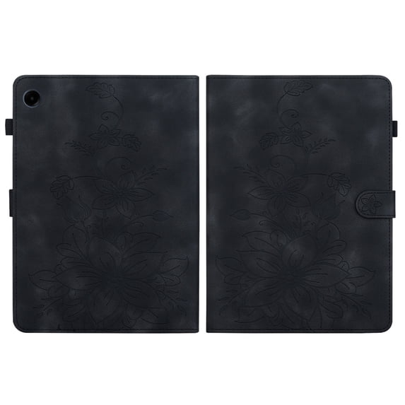 FJLBDE Case for Samsung Galaxy Tab A9 8.7 Inch 2023, Embossed Flower PU Leather Flip Wallet Folio Stand Cover, Black