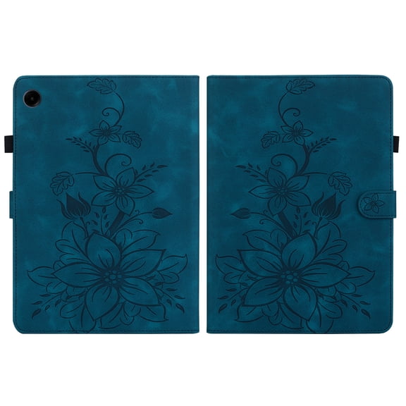 FJLBDE Case for Samsung Galaxy Tab A9 8.7 Inch 2023, Embossed Flower PU Leather Flip Wallet Folio Stand Coverr, Blue
