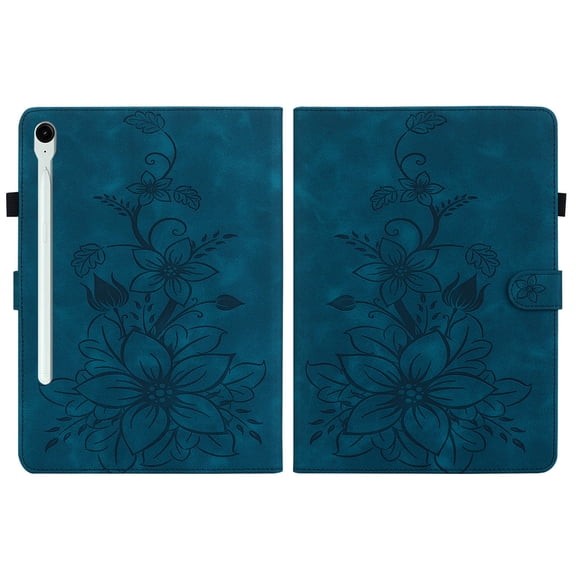 FJLBDE Case for Samsung Galaxy Tab S10 FE+/ S10 FE Plus 13.1 Inch 2025, Embossed Flower PU Leather Flip Wallet Folio Stand Cover, Blue