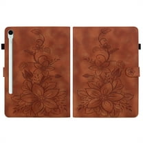 FJLBDE Case for Samsung Galaxy Tab S10 FE/ S9 FE/Tab S9 11 Inch, Embossed Flower PU Leather Flip Wallet Folio Stand Cover, Brown
