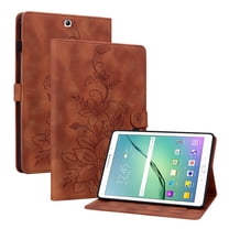 FJLBDE Case for Samsung Galaxy Tab S2 9.7 inch 2015 SM-T810, Embossed Flower PU Leather Flip Wallet Folio Stand Cases Cover with Pencil Holder, Brown