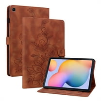 FJLBDE Case for Samsung Galaxy Tab S6 Lite 10.4 Inch 2024/2022/2020, Embossed Flower PU Leather Flip Wallet Folio Stand Cover, Brown
